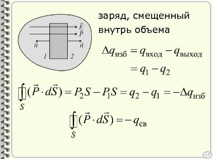 заряд, смещенный внутрь объема 16 
