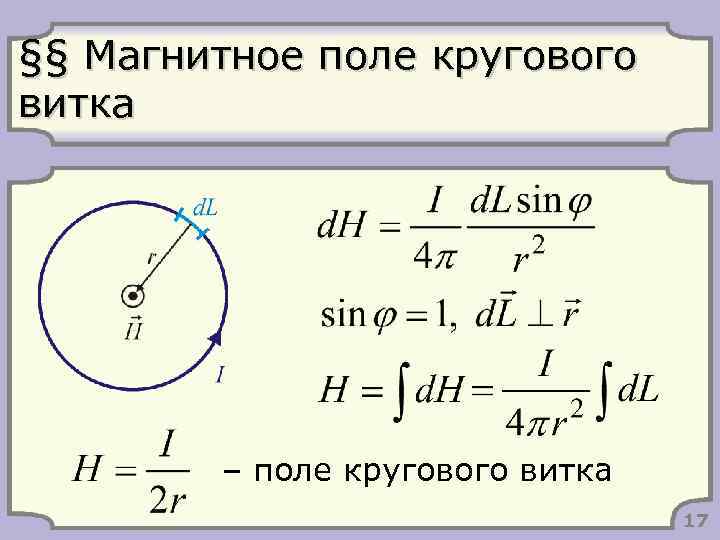 §§ Магнитное поле кругового витка – поле кругового витка 17 