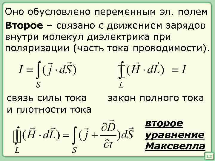Оно обусловлено переменным эл. полем Второе – связано с движением зарядов внутри молекул диэлектрика