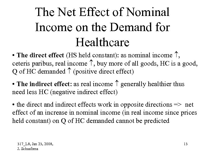 The Net Effect of Nominal Income on the Demand for Healthcare • The direct