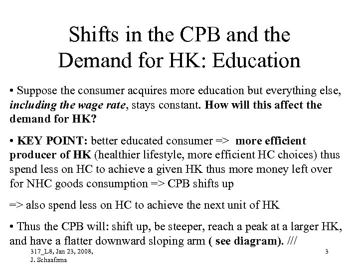 Shifts in the CPB and the Demand for HK: Education • Suppose the consumer