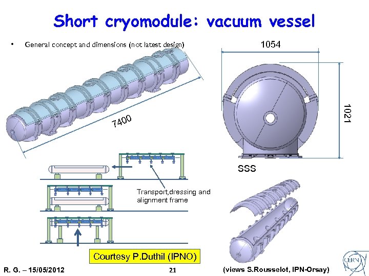 Short cryomodule: vacuum vessel • 1054 General concept and dimensions (not latest design) 1021
