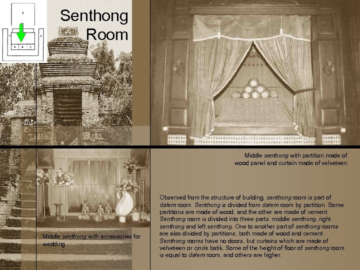 Senthong Room Middle senthong with partition made of wood panel and curtain made of