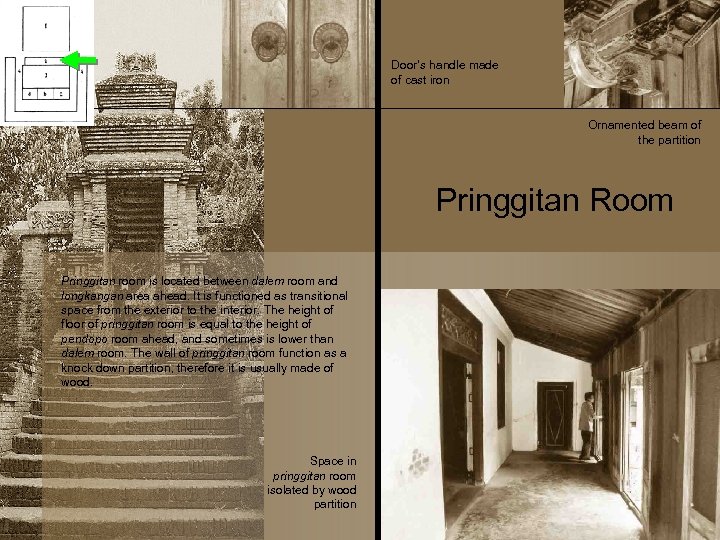 Door’s handle made of cast iron Ornamented beam of the partition Pringgitan Room Pringgitan