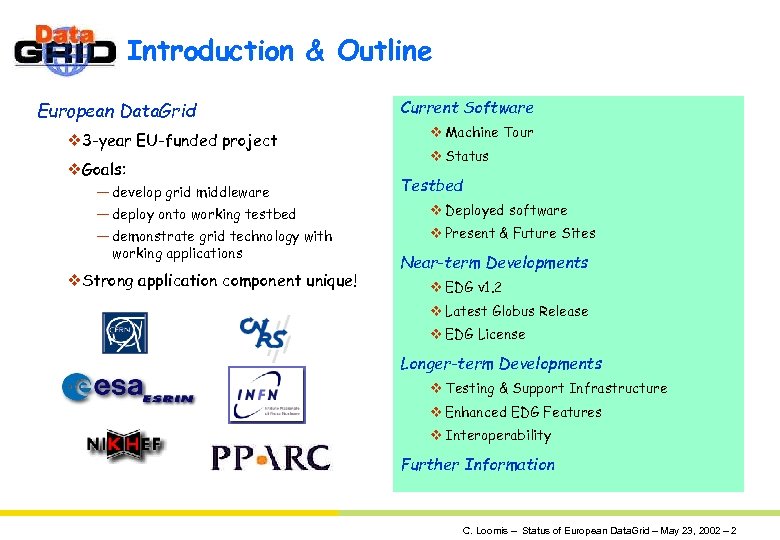 Introduction & Outline European Data. Grid v 3 -year EU-funded project v. Goals: —