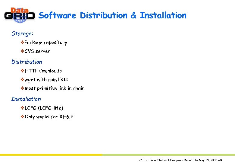 Software Distribution & Installation Storage: v. Package repository v. CVS server Distribution v. HTTP