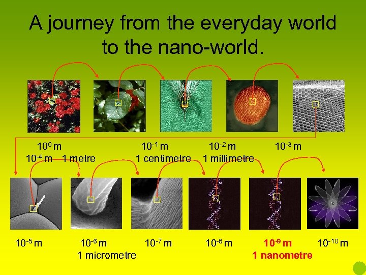 A journey from the everyday world to the nano-world. 100 m 10 -4 m
