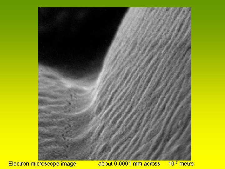 Electron microscope image about 0. 0001 mm across 10 -7 metre 