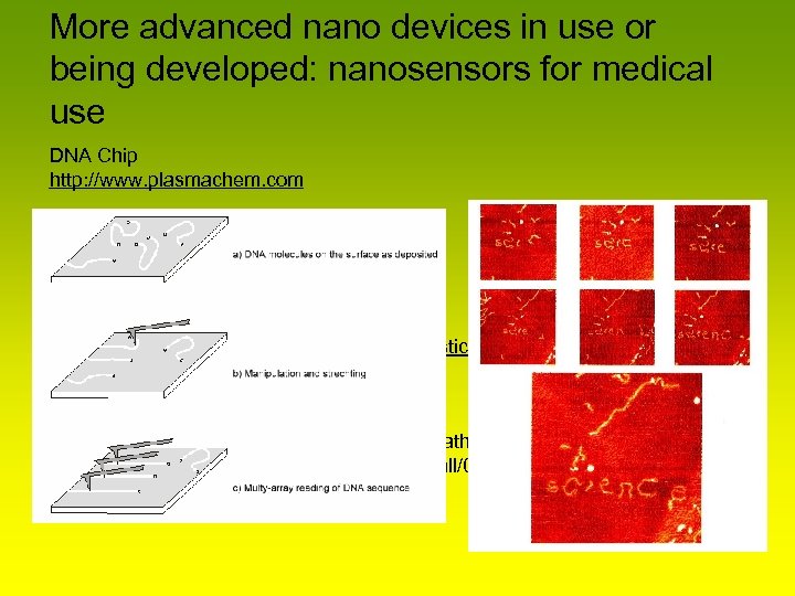 More advanced nano devices in use or being developed: nanosensors for medical use DNA
