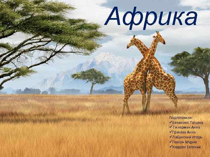 Африка Подготовили: üБезвезюк Татьяна ü Гилерман Анна üГрачёва Анна üЛабунский Игорь üГевкан Мария üКордюк