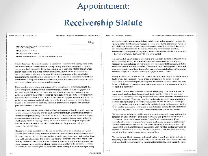 Appointment: Receivership Statute 