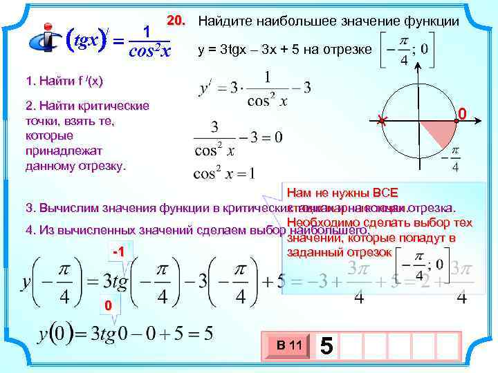 20. Найдите наибольшее значение функции 1 (tgx) = cos 2 x / y =