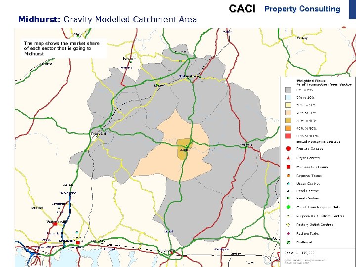 Midhurst: Gravity Modelled Catchment Area The map shows the market share of each sector