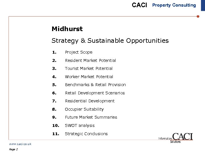 CACI Property Consulting Midhurst Strategy & Sustainable Opportunities 1. 2. Resident Market Potential 3.