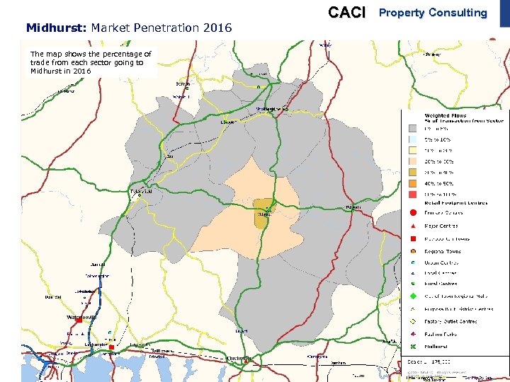 Midhurst: Market Penetration 2016 The map shows the percentage of trade from each sector