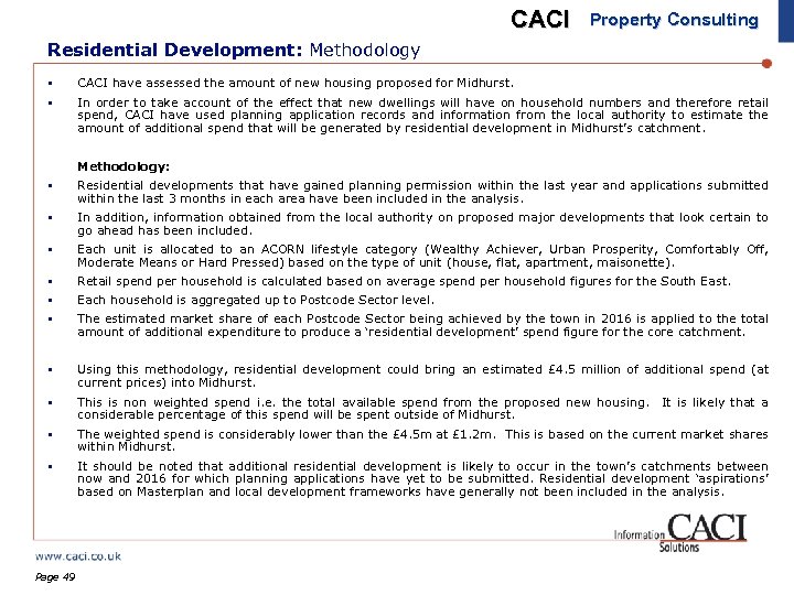 CACI Property Consulting Residential Development: Methodology § § CACI have assessed the amount of