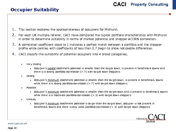 Occupier Suitability CACI Property Consulting 1. This section explores the appropriateness of occupiers for