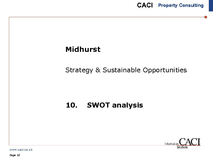 CACI Property Consulting Midhurst Strategy & Sustainable Opportunities 10. Page 65 SWOT analysis 