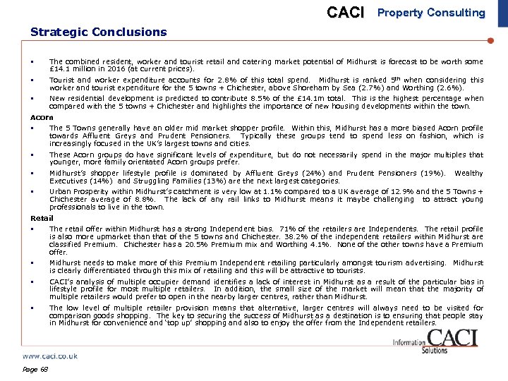 CACI Property Consulting Strategic Conclusions § The combined resident, worker and tourist retail and