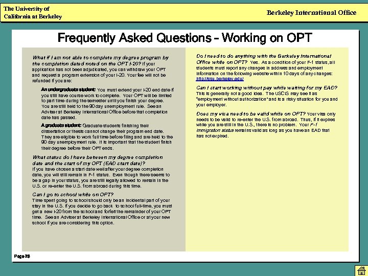 The University of California at Berkeley International Office Frequently Asked Questions – Working on