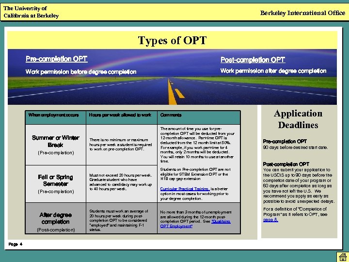 The University of California at Berkeley International Office Types of OPT Pre-completion OPT Post-completion