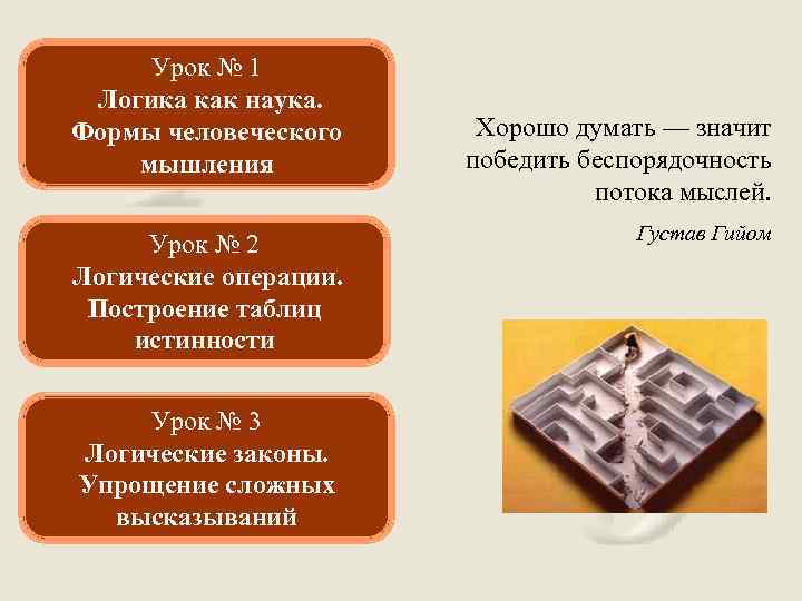 Урок № 1 Логика как наука. Формы человеческого мышления Урок № 2 Логические операции.