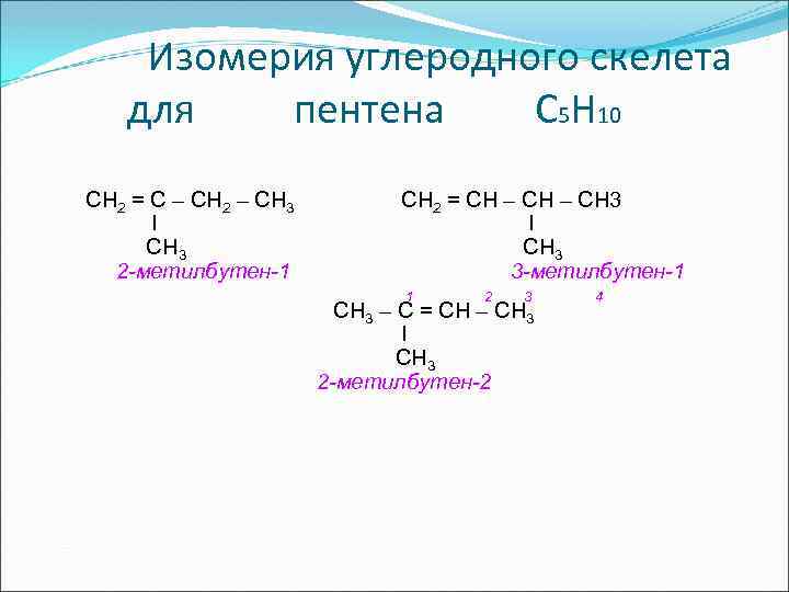 2 метилбутен 2 изомерия. Структурные формулы изомеров с5н10.