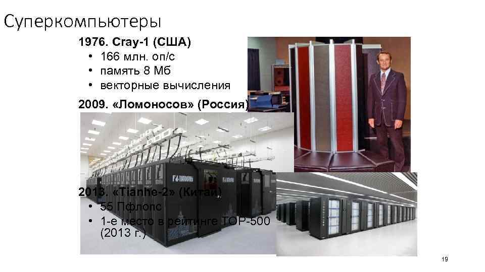 Суперкомпьютеры 1976. Cray-1 (США) • 166 млн. оп/c • память 8 Мб • векторные