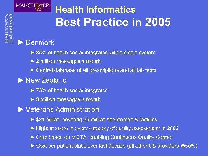 Health Informatics Best Practice in 2005 ► Denmark ► 85% of health sector integrated
