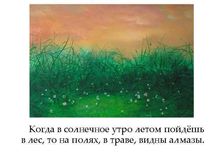 Какая роса бывает на траве 3 класс. Когда в солнечное утро летом пойдешь. Какая бывает роса на траве рисунок. Толстой какая бывает трава.