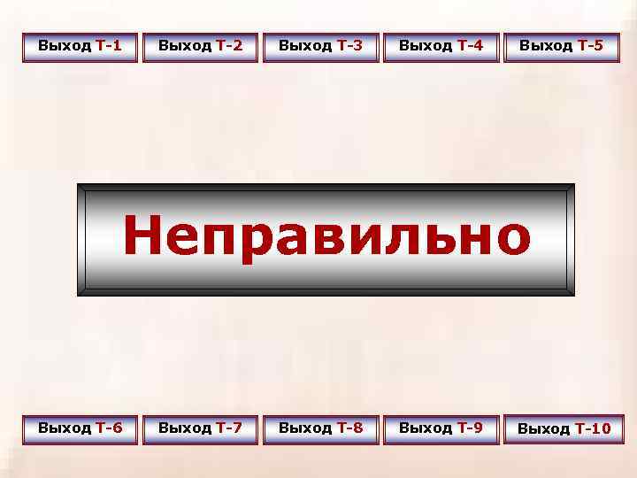 Выход Т-1 Выход Т-2 Выход Т-3 Выход Т-4 Выход Т-5 Неправильно Выход Т-6 Выход