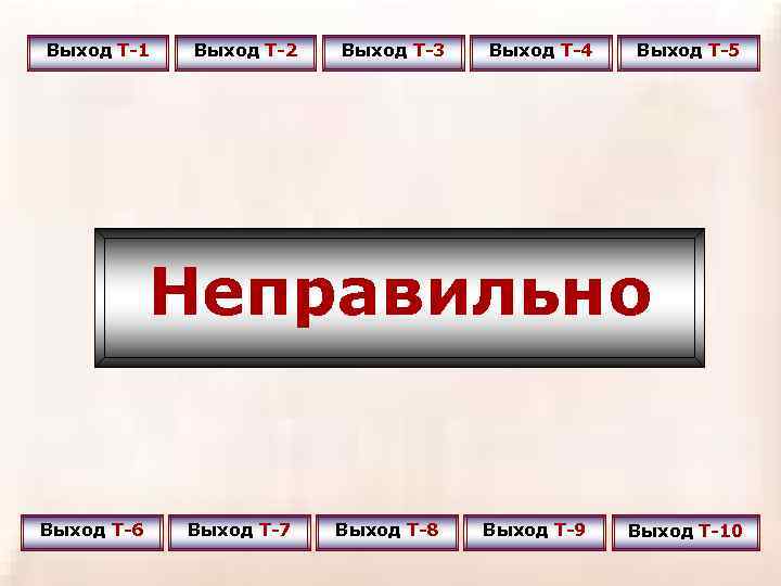 Выход Т-1 Выход Т-2 Выход Т-3 Выход Т-4 Выход Т-5 Неправильно Выход Т-6 Выход