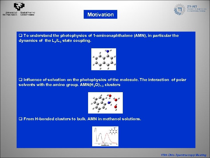 Motivation q To understand the photophysics of 1 -aminonaphthalene (AMN), in particular the dynamics