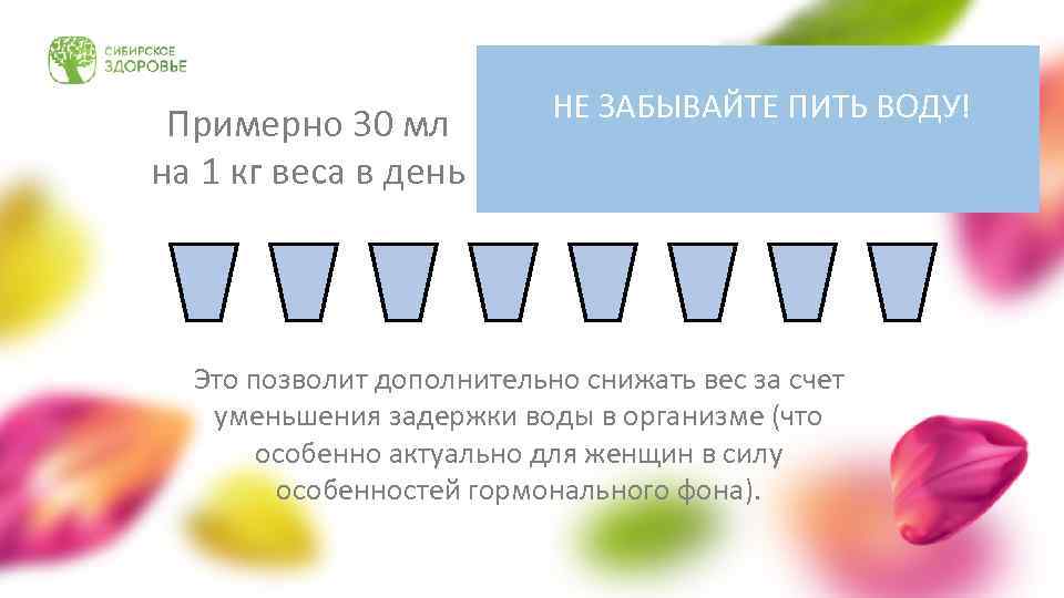 Примерно 30 мл на 1 кг веса в день НЕ ЗАБЫВАЙТЕ ПИТЬ ВОДУ! Это