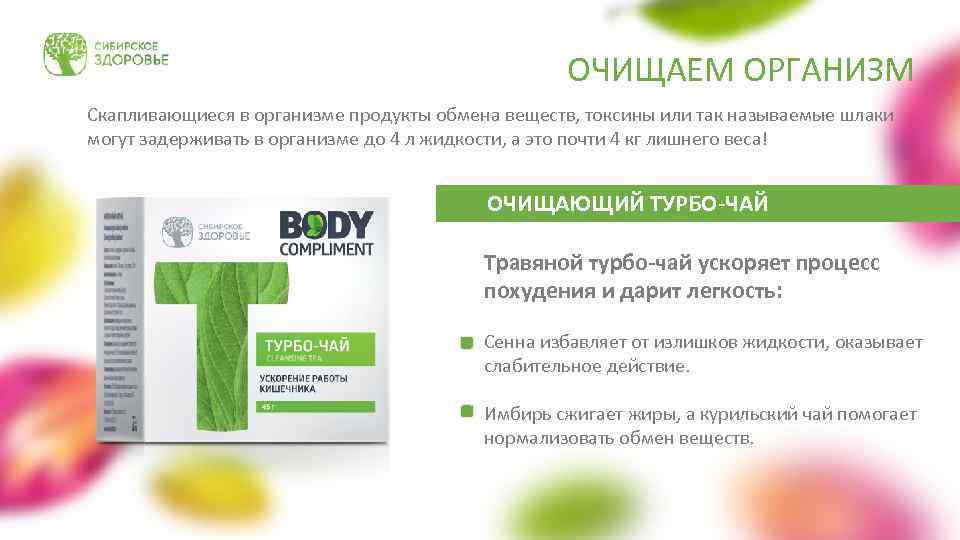 ОЧИЩАЕМ ОРГАНИЗМ Скапливающиеся в организме продукты обмена веществ, токсины или так называемые шлаки могут