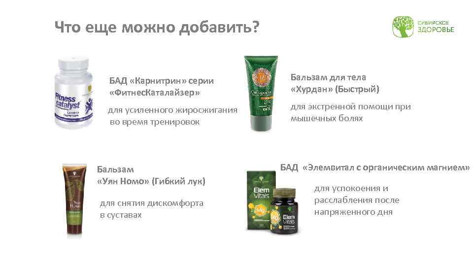 Что еще можно добавить? БАД «Карнитрин» серии «Фитнес. Каталайзер» Бальзам для тела «Хурдан» (Быстрый)