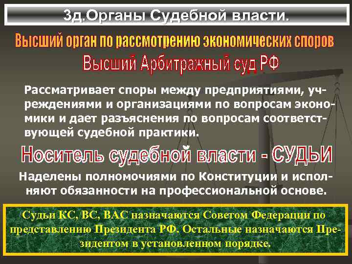 3 д. Органы Судебной власти. Рассматривает споры между предприятиями, учреждениями и организациями по вопросам