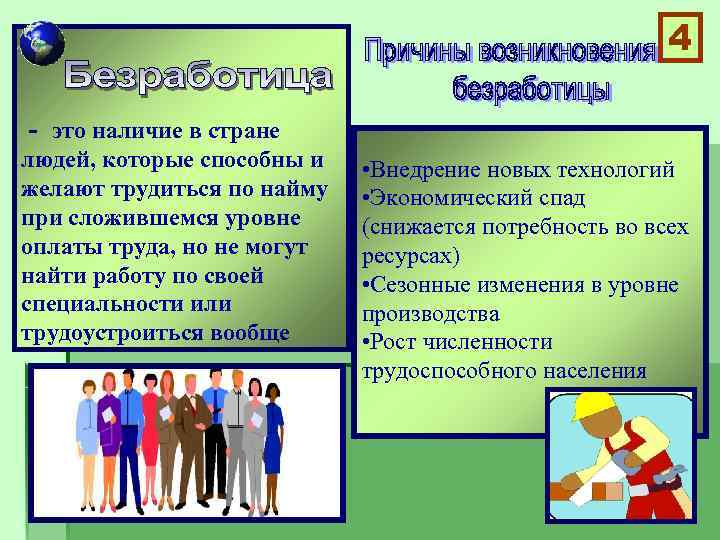 4 - это наличие в стране людей, которые способны и желают трудиться по найму