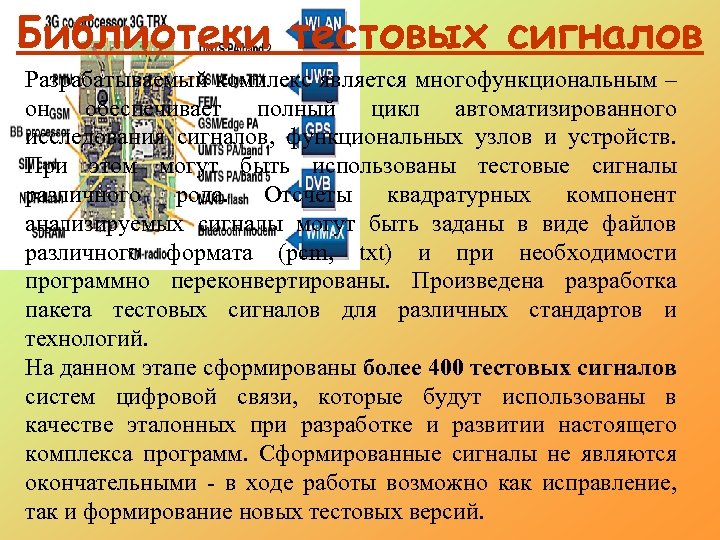 Библиотеки тестовых сигналов Разрабатываемый комплекс является многофункциональным – он обеспечивает полный цикл автоматизированного исследования