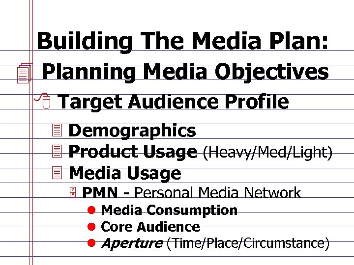 Building The Media Plan: 4 Planning Media Objectives 8 Target Audience Profile 3 Demographics