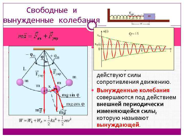 Свободные и вынужденные колебания Свободные колебания имеют Реальные колебательные место тогда, когда на колеблющееся