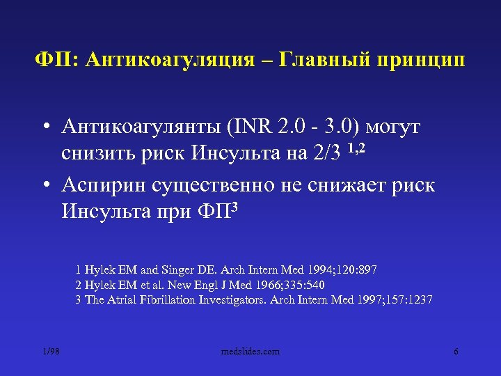 ФП: Антикоагуляция – Главный принцип • Антикоагулянты (INR 2. 0 - 3. 0) могут