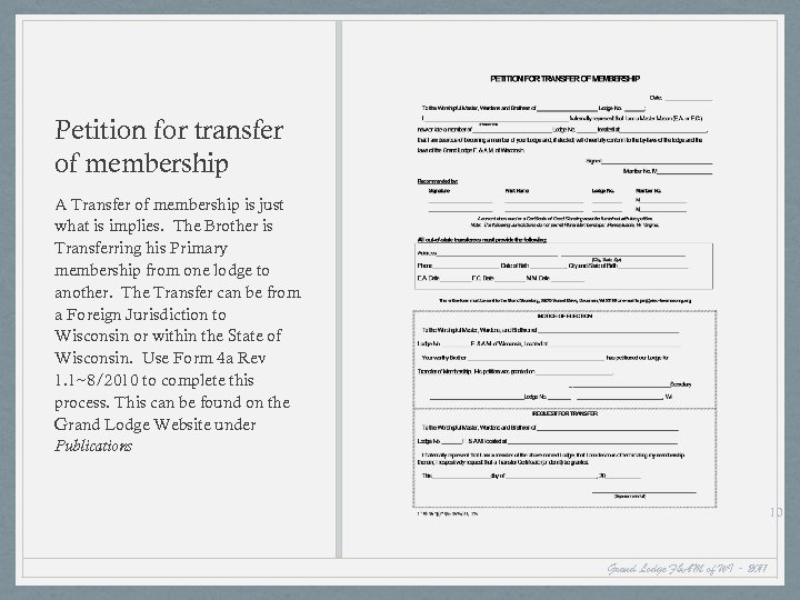 Petition for transfer of membership A Transfer of membership is just what is implies.