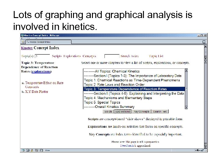 Lots of graphing and graphical analysis is involved in kinetics. 