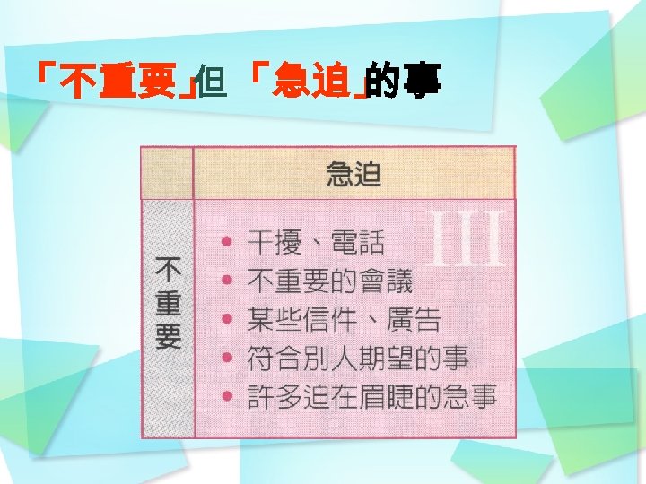 「不重要」 「急迫」 但 的事 