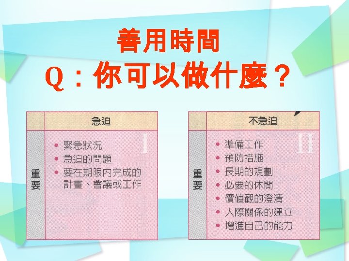 善用時間 Q：你可以做什麼？ 