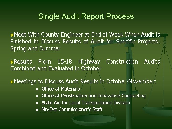 Single Audit Report Process Meet With County Engineer at End of Week When Audit