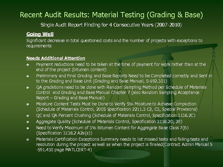 Recent Audit Results: Material Testing (Grading & Base) Single Audit Report Finding for 4