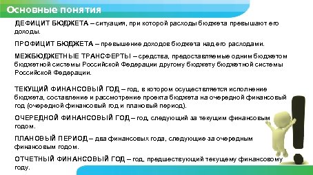 Месторасположение и численность населения Основные понятия ДЕФИЦИТ БЮДЖЕТА – ситуация, при которой расходы бюджета