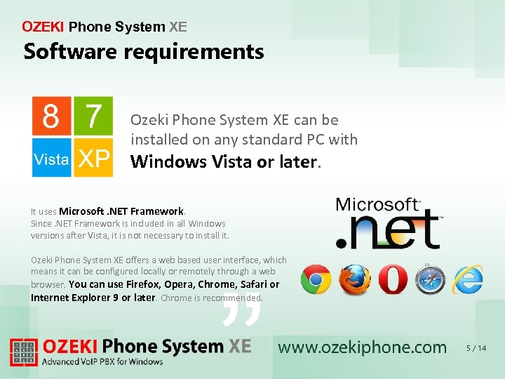 OZEKI Phone System XE Software requirements Ozeki Phone System XE can be installed on